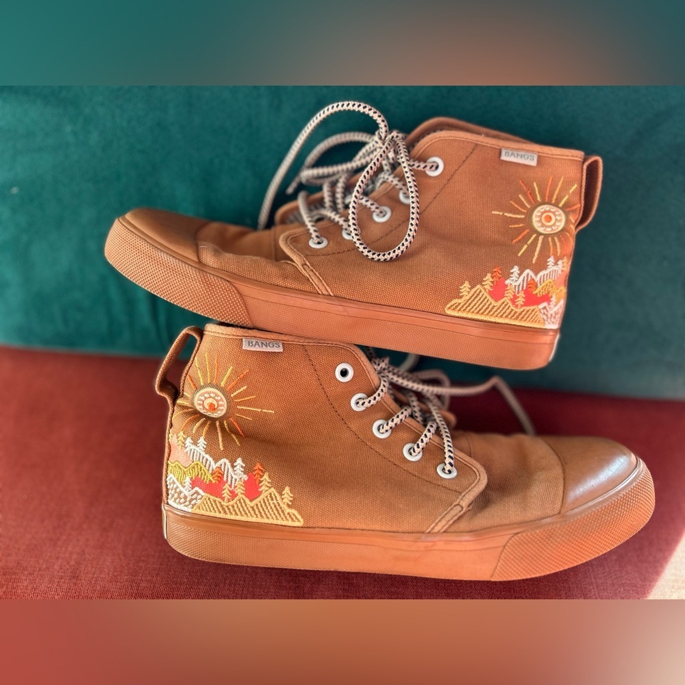 BANGS Brown High-Top Sneakers with Sun and Landscape Design size 7 - Picture 8 of 16
